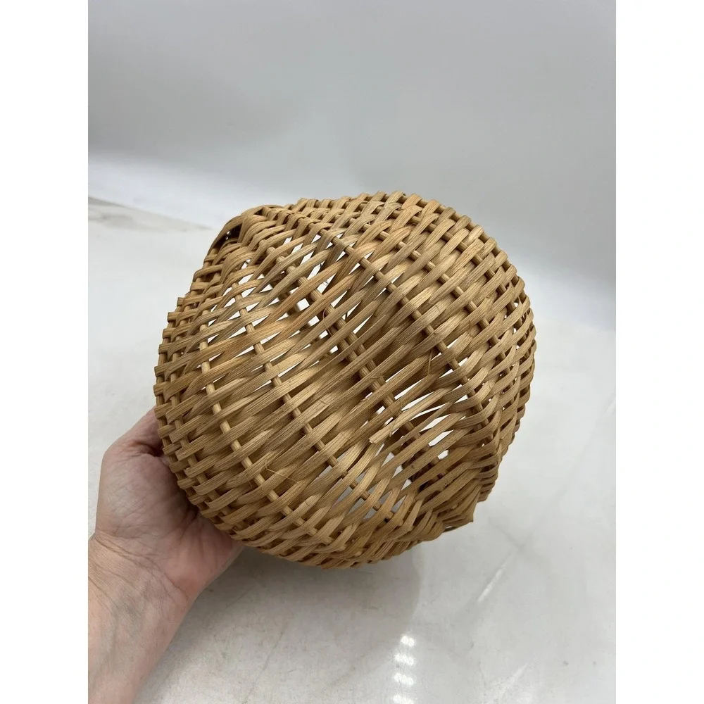 VTG Hand Woven Wicker Buttocks Basket Natural Wood Split Reed God's Eye Handle